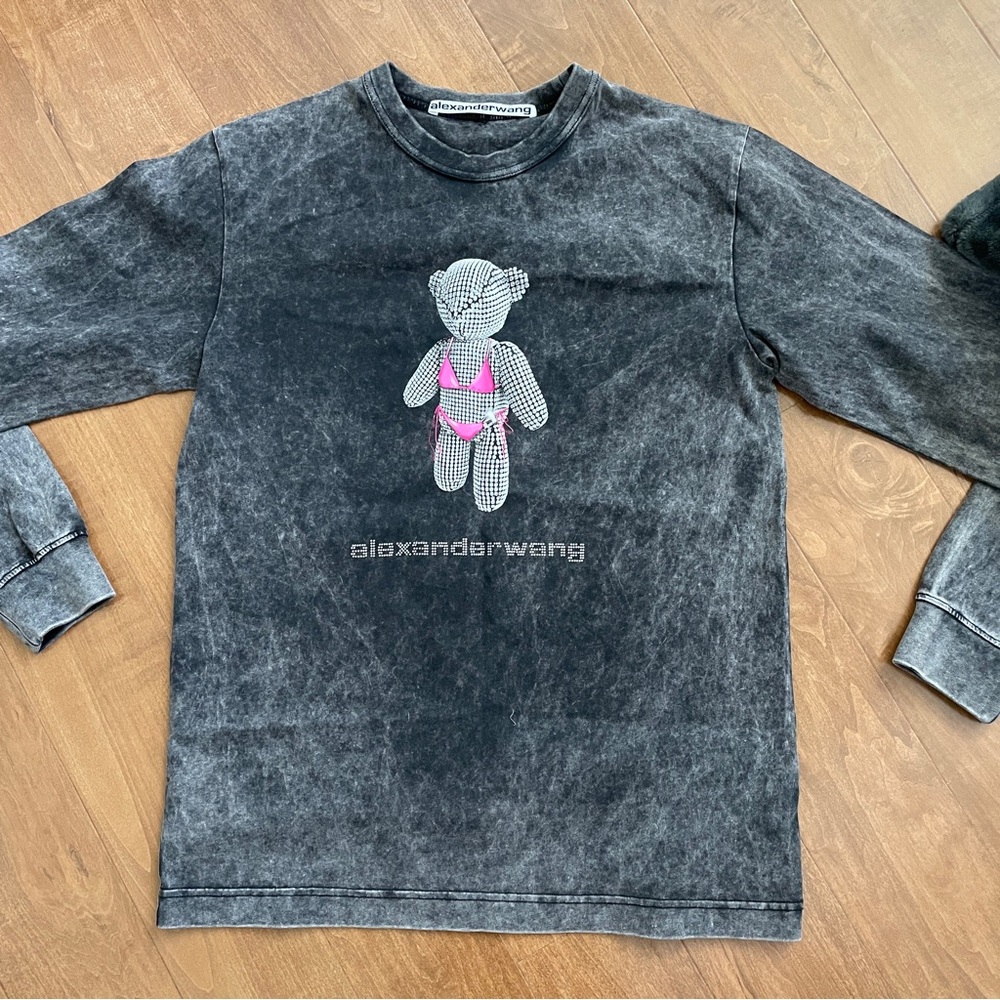 Alexander Wang weman Charcoal Long Sleeve with Pink Bear